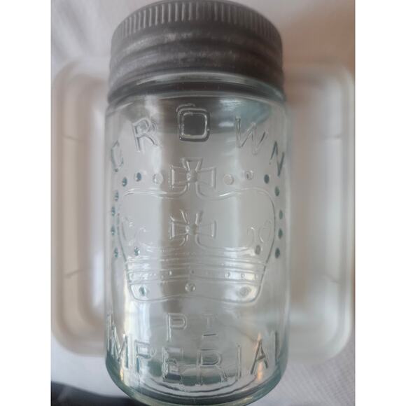 Vintage CROWN PT IMPERIAL Aqua Blue pint fruit jar - Picture 1 of 9